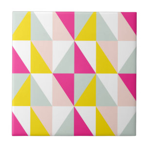 Azulejo De Cerâmica Triângulos Geométricos Padrão Rosa e Amarelo