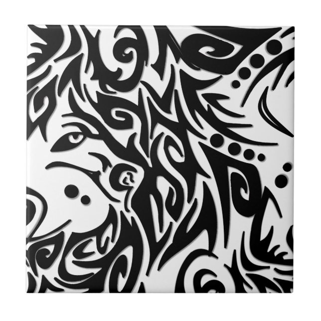 Azulejo De Cerâmica Tribal abstrato Black (Frente)