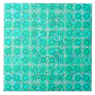 Azulejo De Cerâmica Tribal Batik - aqua e turquesa com branco