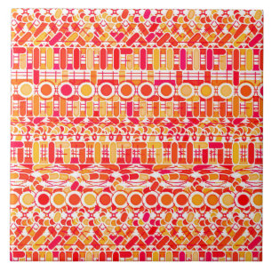 Azulejo De Cerâmica Tribal Batik - cor de laranja e coral rosa