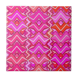 Azulejo De Cerâmica Tribal Batik em Fúchsia, Coral Rosa e Vermelho
