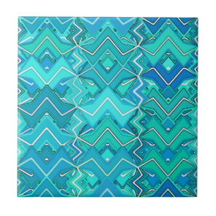 Azulejo De Cerâmica Tribal Batik em Turquesa, Aqua e Teal