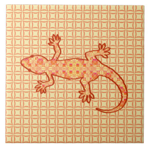 Azulejo De Cerâmica Tribal batik Gecko - coral e laranja claro