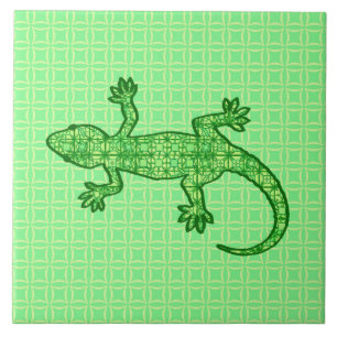 Azulejo De Cerâmica Tribal batik Gecko - limão e esmeralda verde