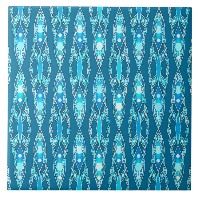 Azulejo De Cerâmica Tribal Batik - Oceano Azul e Aqua (Frente)
