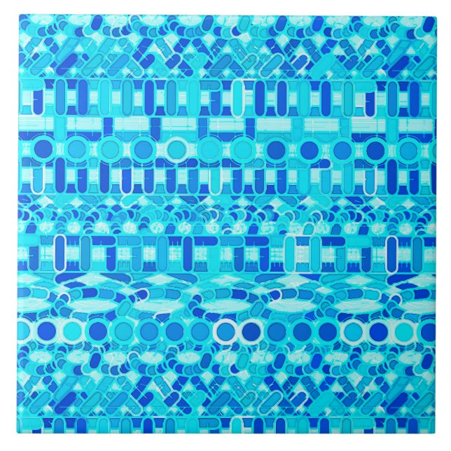 Azulejo De Cerâmica Tribal Batik - turquesa, aqua e azul de cobalto (Frente)
