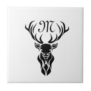 Azulejo De Cerâmica Tribal Black Stag Silhout Monograma