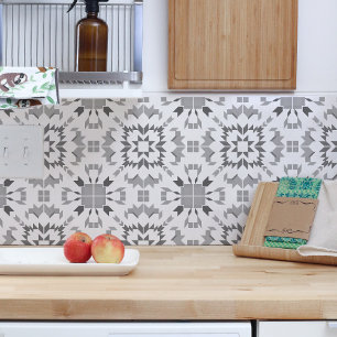 Azulejo De Cerâmica Tribal Ikat Boho Geométrico da Cinza Aztec Branca