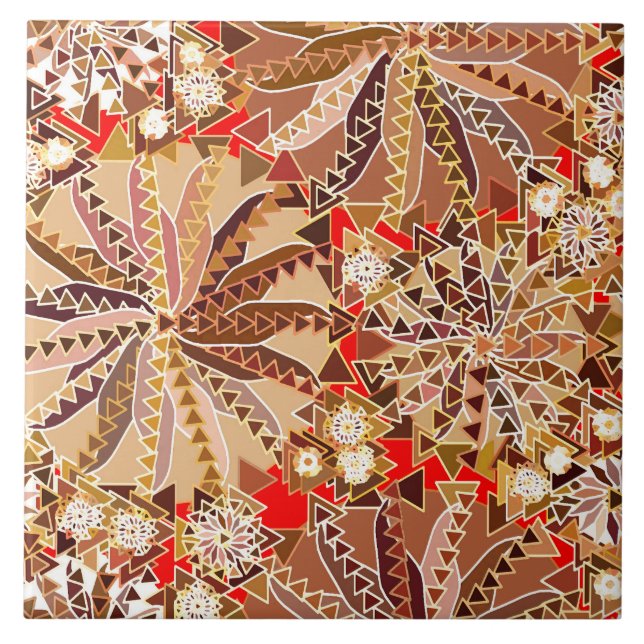 Azulejo De Cerâmica Tribal Mandala Impressão, Brown, Beige e Red (Frente)