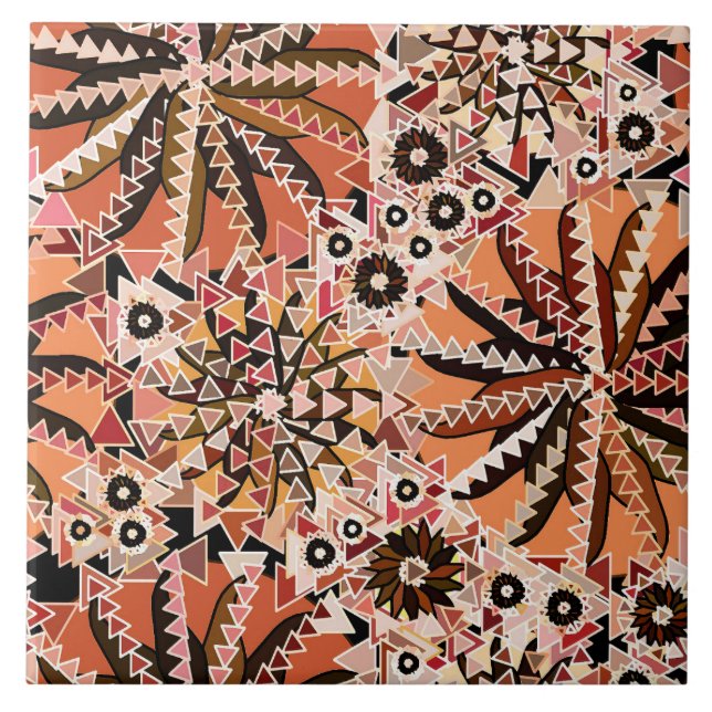 Azulejo De Cerâmica Tribal Mandala Impressão, Taupe Tan e Beige (Frente)