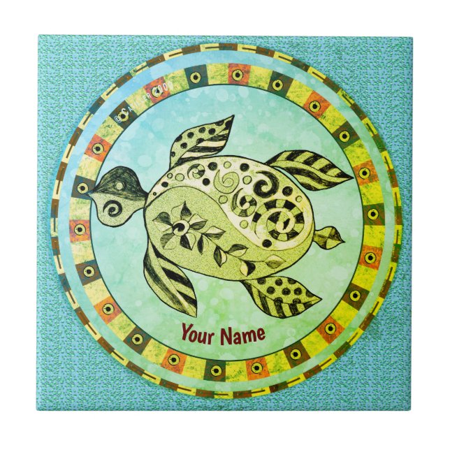 Azulejo De Cerâmica Tribal Turtle (Frente)