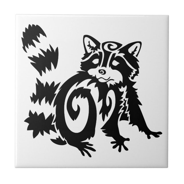 Azulejo De Cerâmica Tribal Woodland Raccoon Design (Frente)