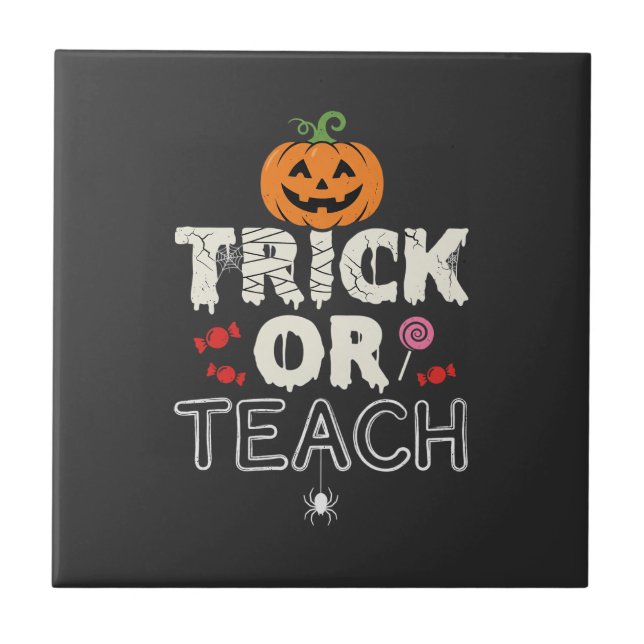 Azulejo De Cerâmica Trick or Teach Design de Professor de Halloween (2 (Frente)
