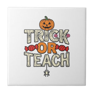 Azulejo De Cerâmica Trick Or Teach Halloween Professor Vintage Vetor D