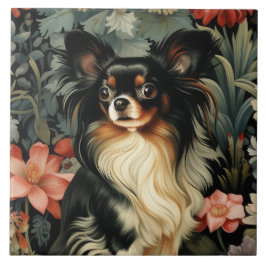 Azulejo De Cerâmica Tricolor de cabelo longo Chihuahua num jardim de v