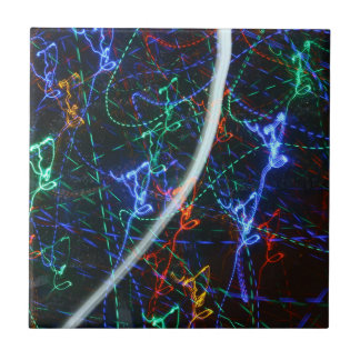 Azulejo De Cerâmica Trilhas de Luz Neon Fotografia Abstrata. Cyberpunk