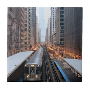 Azulejo De Cerâmica Trilho elevado em Chicago do centro sobre Wabash