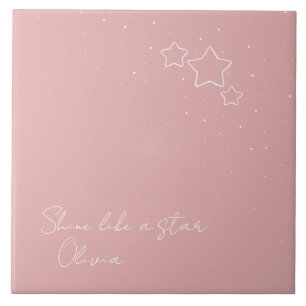 Azulejo De Cerâmica Trio de Estrelas a Rosa e Branco com mensagem e no