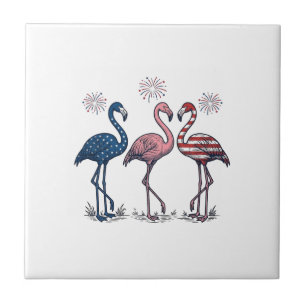 Azulejo De Cerâmica Trio de Flamingos Patrióticos Design de Gravura Vi