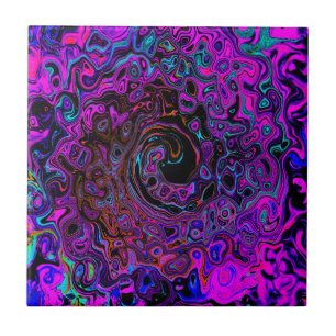 Azulejo De Cerâmica Trippy Black and Magenta Retro Liquid Swirl
