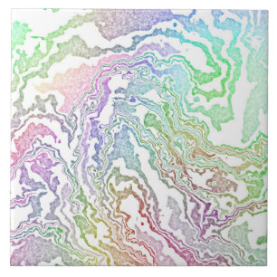 Azulejo De Cerâmica Trippy Boho Marmorizado Colorido Arco-Íris Abstrat