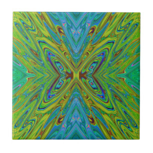 Azulejo De Cerâmica Trippy Chartreuse e Blue Abstrato Butterfly