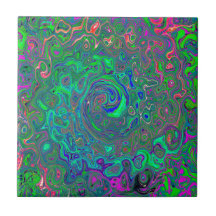 Trippy Chartreuse e Blue Retro Liquid Swirl