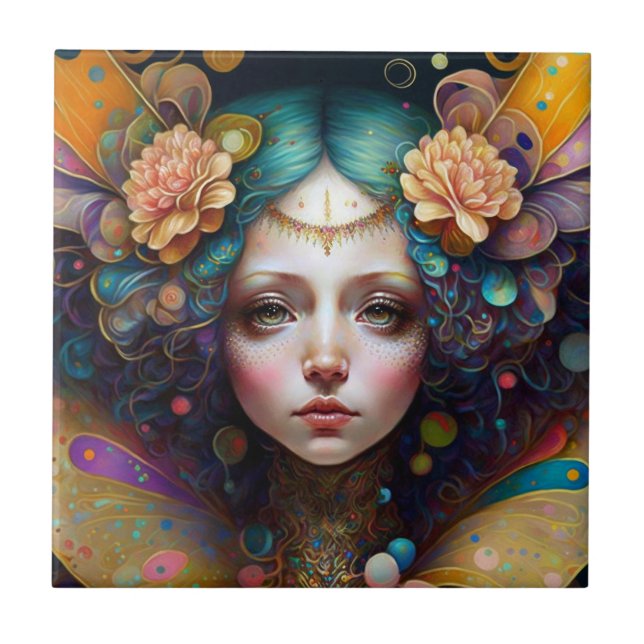 Azulejo De Cerâmica Trippy Fairy Fantasy Art (Frente)