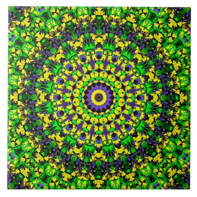 Azulejo De Cerâmica Trippy Groovy Retro Hippie Colorful Mandala Art (Frente)