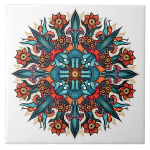 Azulejo De Cerâmica Trippy hippie psíquico, champignon mandala