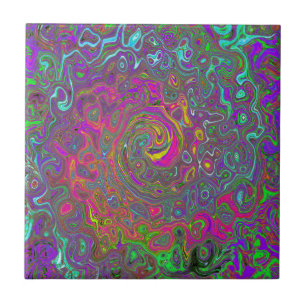 Azulejo De Cerâmica Trippy Hot Pink Abstrato Retro Liquid Swirl