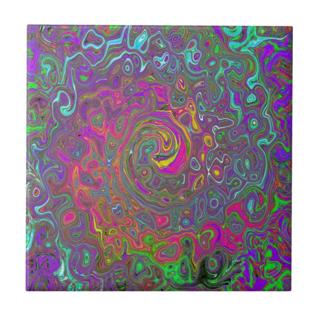 Azulejo De Cerâmica Trippy Hot Pink Abstrato Retro Liquid Swirl (Frente)
