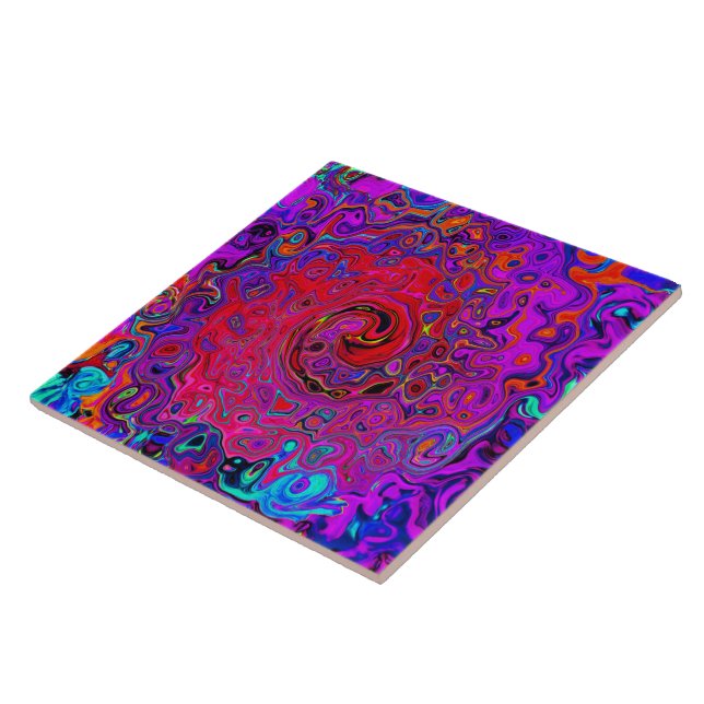 Azulejo De Cerâmica Trippy Red and Purple Abstrato Retro Liquid Swirl (Lateral)