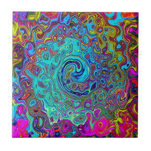 Azulejo De Cerâmica Trippy Sky Blue Abstrato Retro Liquid Swirl