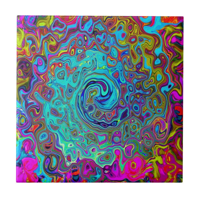 Azulejo De Cerâmica Trippy Sky Blue Abstrato Retro Liquid Swirl (Frente)