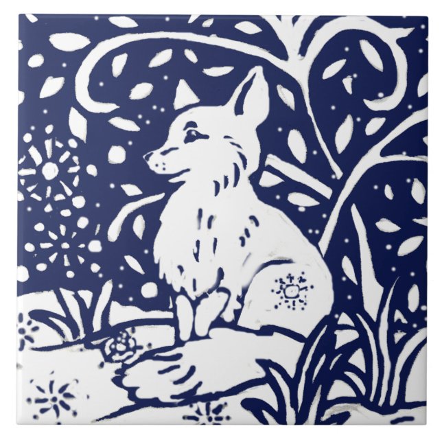 Azulejo De Cerâmica Trivet Animal da Floresta marinho Azul-Branca de i (Frente)