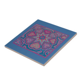 Azulejo De Cerâmica Trivet/Azulejo de Corações Folclóricos Azuis