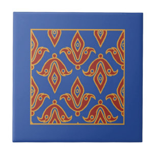 Azulejo De Cerâmica Trivet, Burgundy, Azul, Fleur de Lys Dourado
