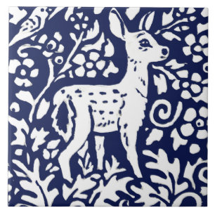 Azulejo De Cerâmica Trivet de Animais da Floresta marinho Azul Branco