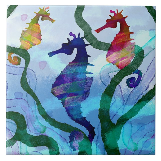 Azulejo De Cerâmica Trivet de Cavalo do Mar (Frente)