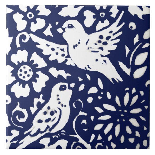 Azulejo De Cerâmica Trivet marinho Blue Bird Floral Woodland Animal (Frente)