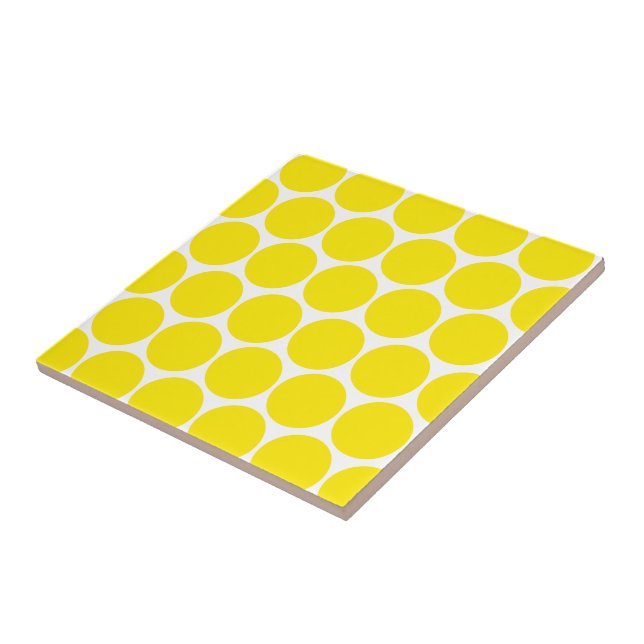 Azulejo De Cerâmica Trivet. Padrão de Bolinhas Amarelo (Lateral)