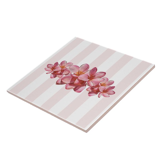 Azulejo De Cerâmica Trivet - Plumeria Rosa (Lateral)