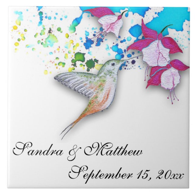 Azulejo De Cerâmica Trivet/Porta copos de Casamento entre Hummingbird  (Frente)