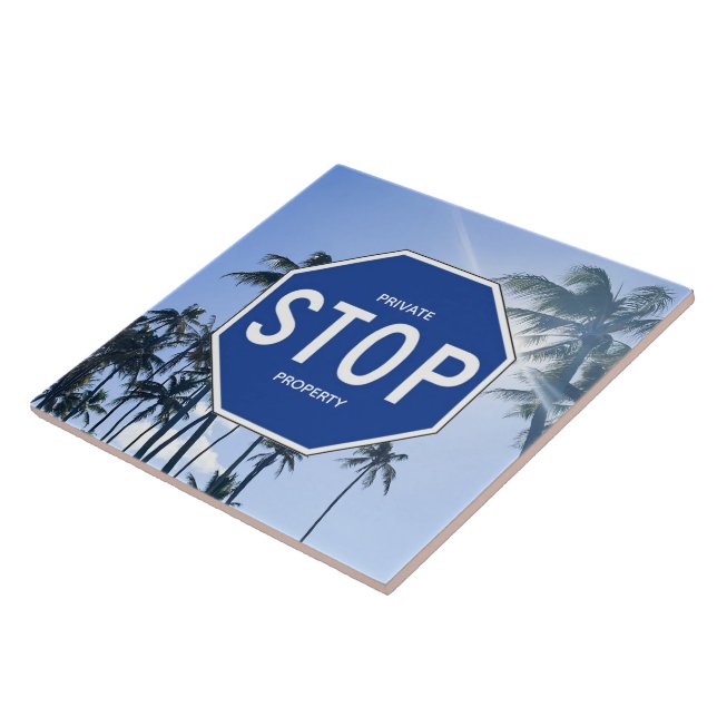 Azulejo De Cerâmica Trivet - Sinal de Parada Azul (Lateral)