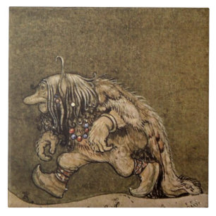 Azulejo De Cerâmica "Troll da Fazenda" pelo artista sueco John Bauer
