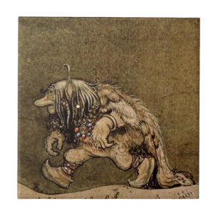 Azulejo De Cerâmica "Troll da Fazenda" pelo artista sueco John Bauer