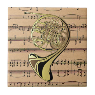 Azulejo De Cerâmica Trompa ~ Com Fundo de Partitura