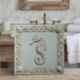 Azulejo De Cerâmica Trompe L'oeil Marine Life Seahorse ID1190g