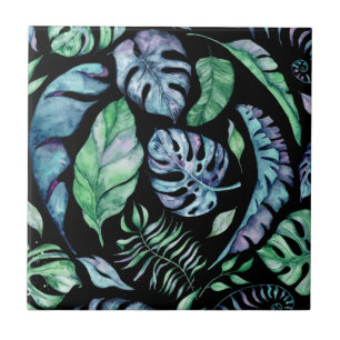 Azulejo De Cerâmica Tropic jungle leaf pattern verde roxo tropical tro